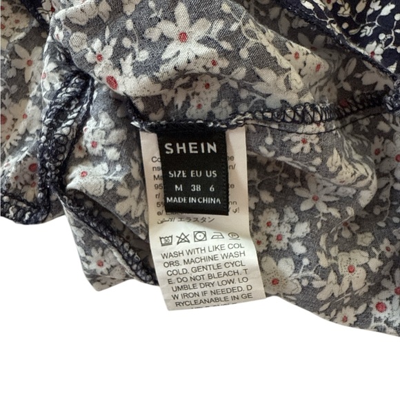 Navy & White Floral Strapless Mini Dress Size M Summer Cottagecore Boho Chic - Picture 10 of 11